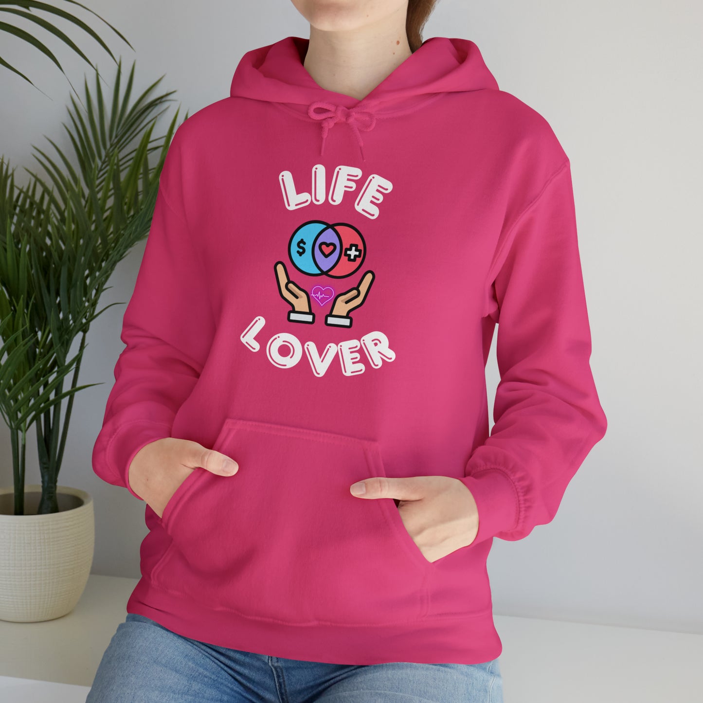"Casual Life Lover hoodie with vibrant colors and a loving print