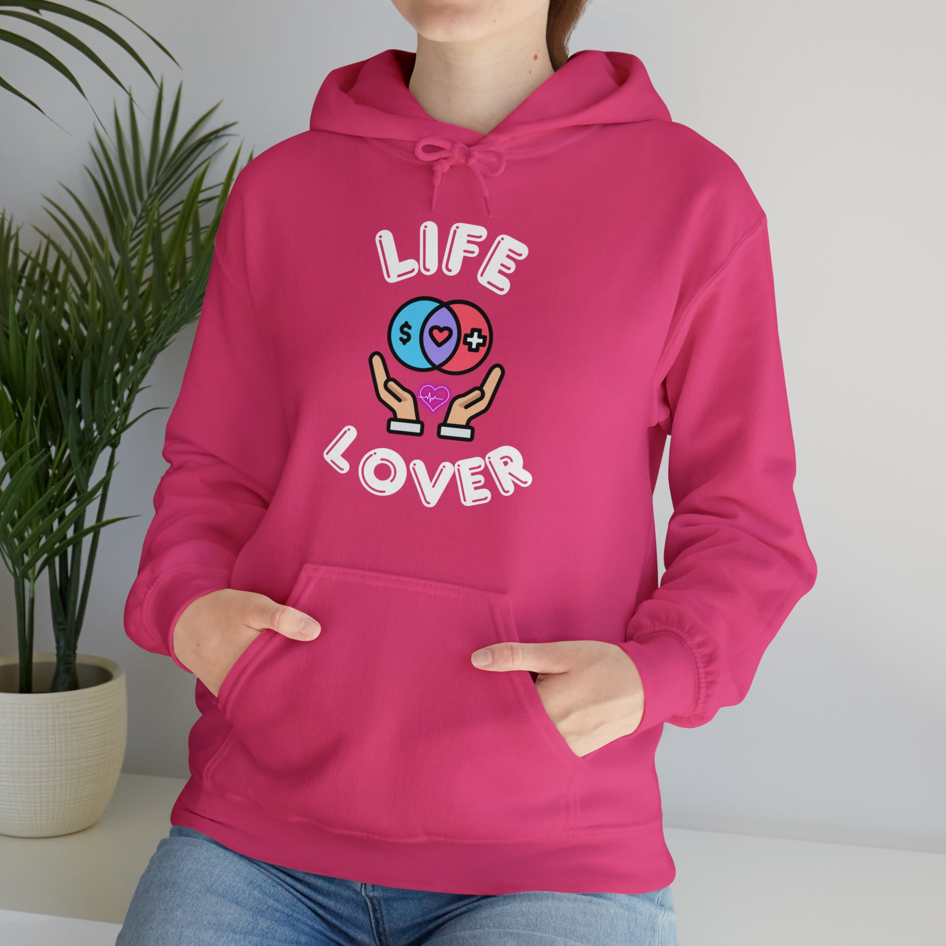 "Casual Life Lover hoodie with vibrant colors and a loving print