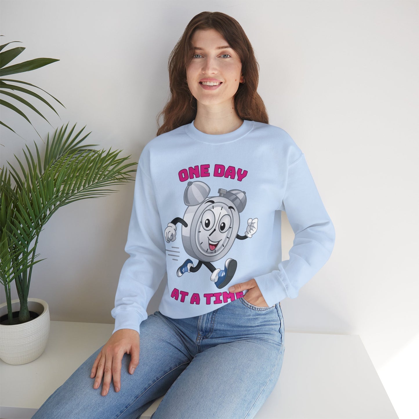 Comfort-fit One Day At a Time sweatshirt with blue butterfly graphic”