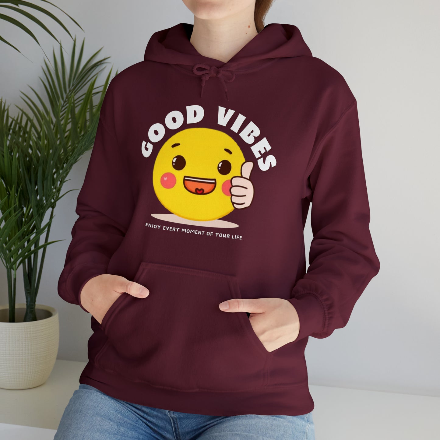 "Comfortable Good Vibes hoodie for casual wear and relaxation