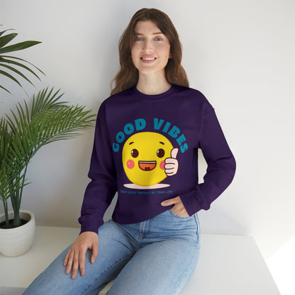 "Cozy Good Vibes sweatshirt with a positive message graphic