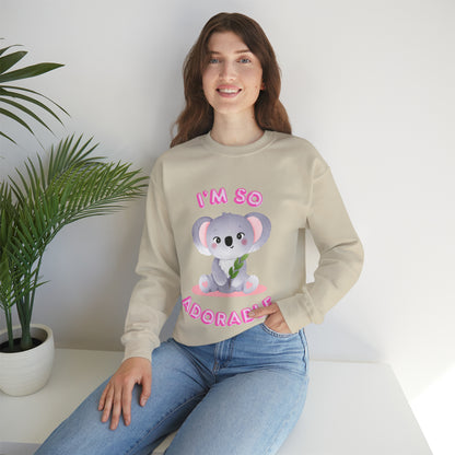 “I’m So Adorable sweatshirt displayed on hanger for product photo