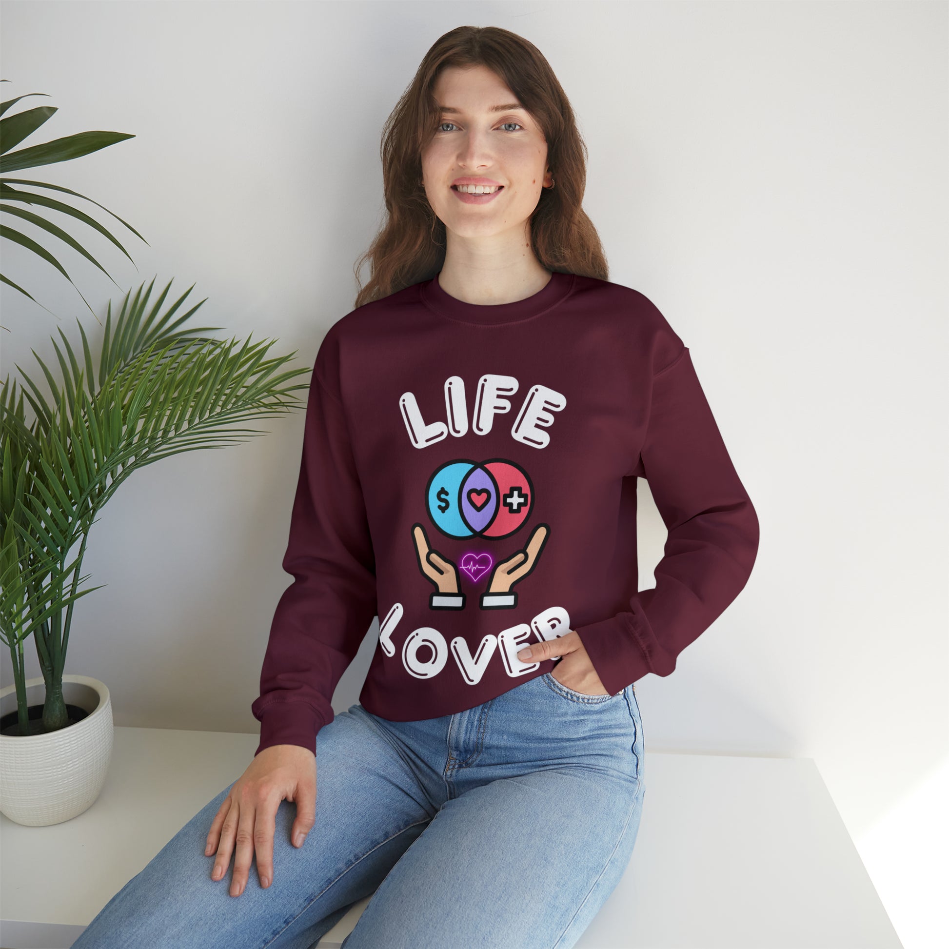 Minimalist Life Lover sweatshirt with positive life graphic