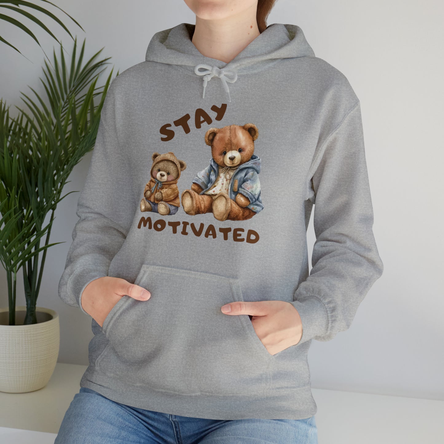 “Minimalist Stay Motivated hoodie with clean motivational typography