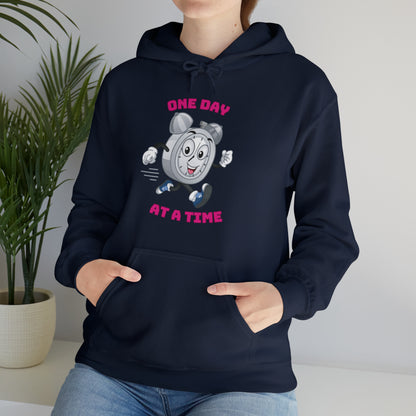 One Day At a Time hoodie featuring uplifting message print