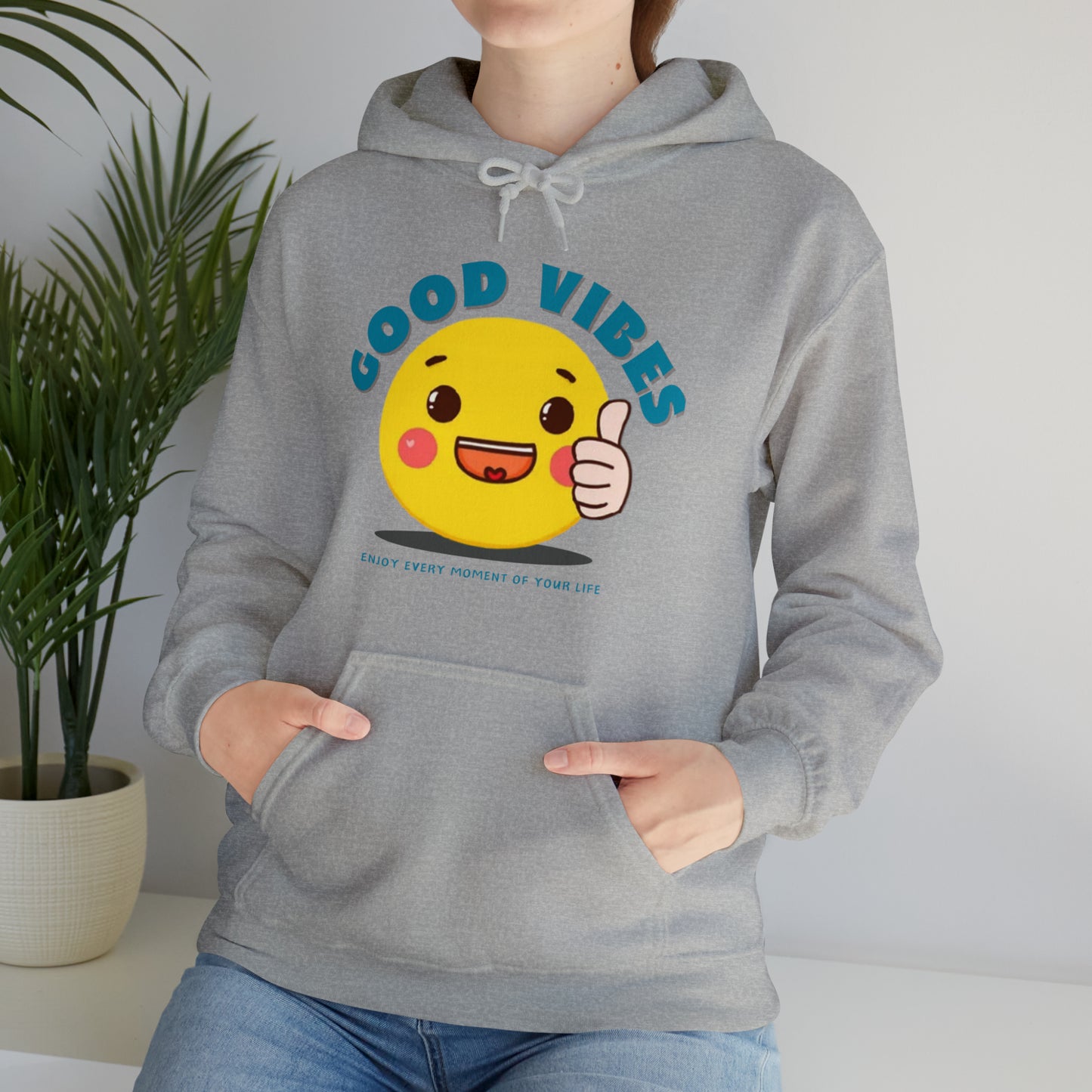 "Positive energy Good Vibes hoodie with heart-shaped design