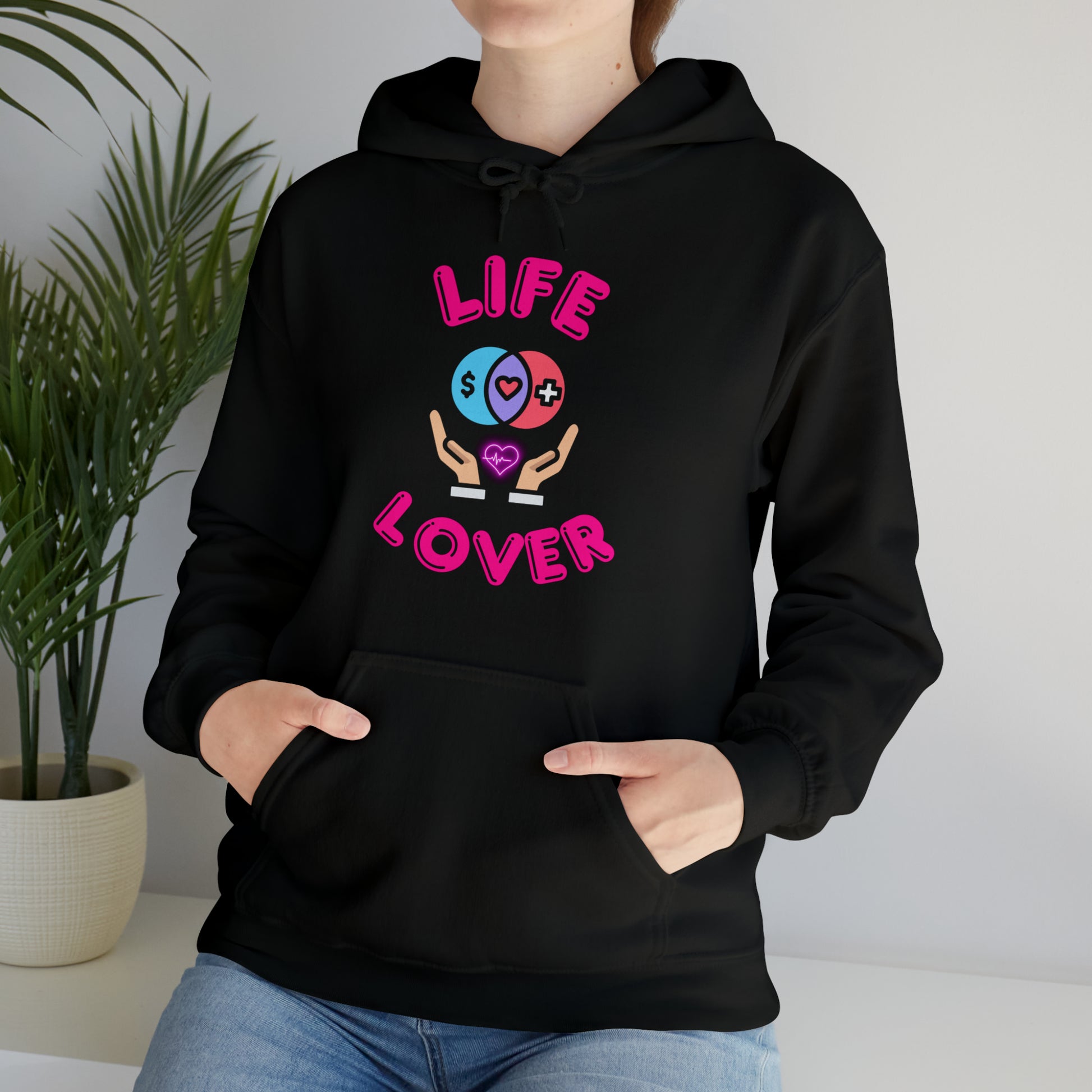 "Relaxed-fit Life Lover hoodie with a joyful design