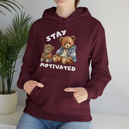 Soft Stay Motivated hoodie featuring uplifting message print