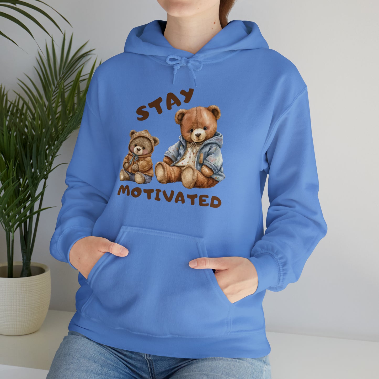 Trendy Stay Motivated hoodie promoting positivity and focus